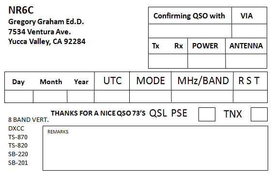 QSL CARD BACK